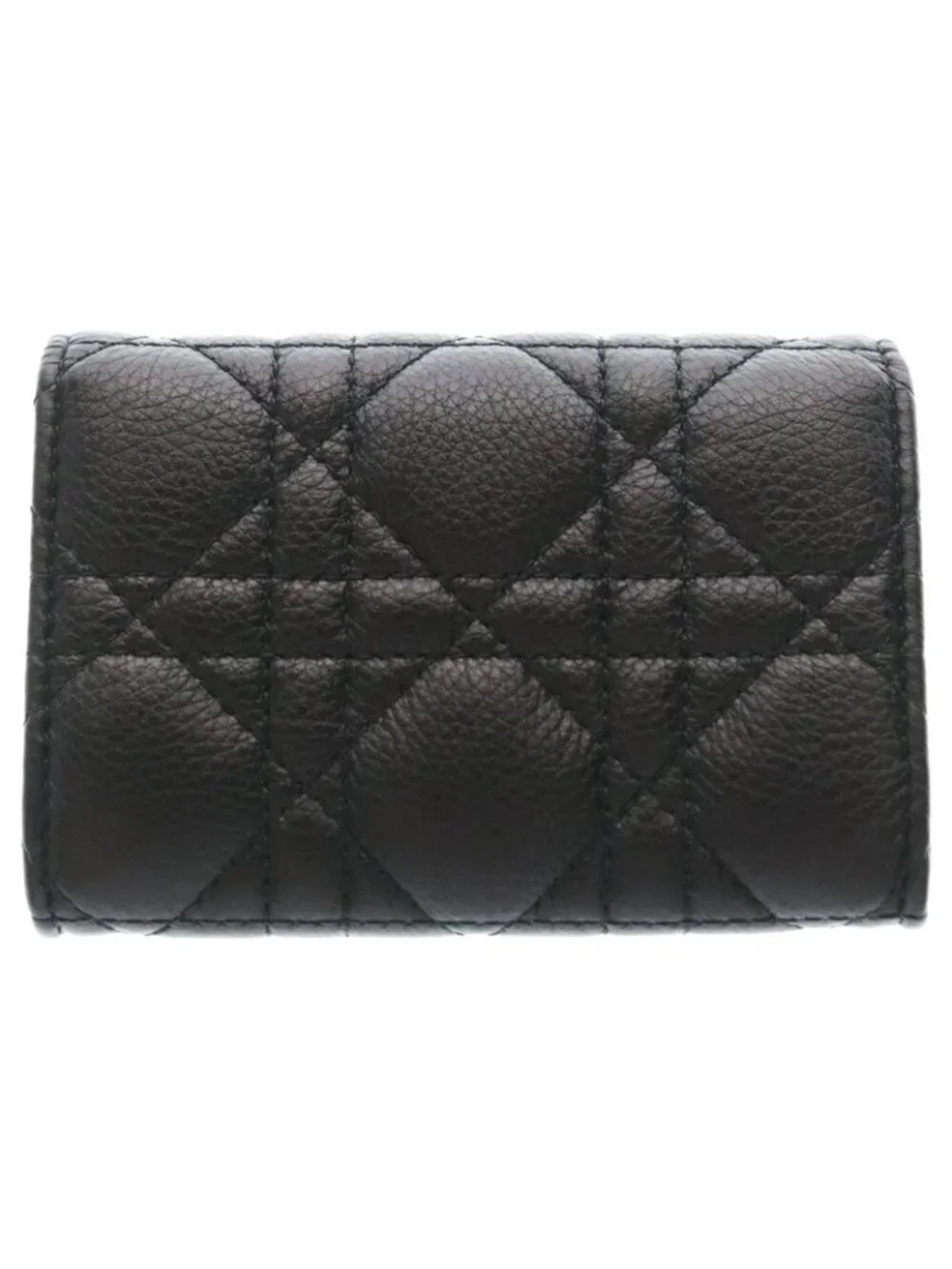 Dior Lady Cannage Card Case Business Holder Black Leather Gold